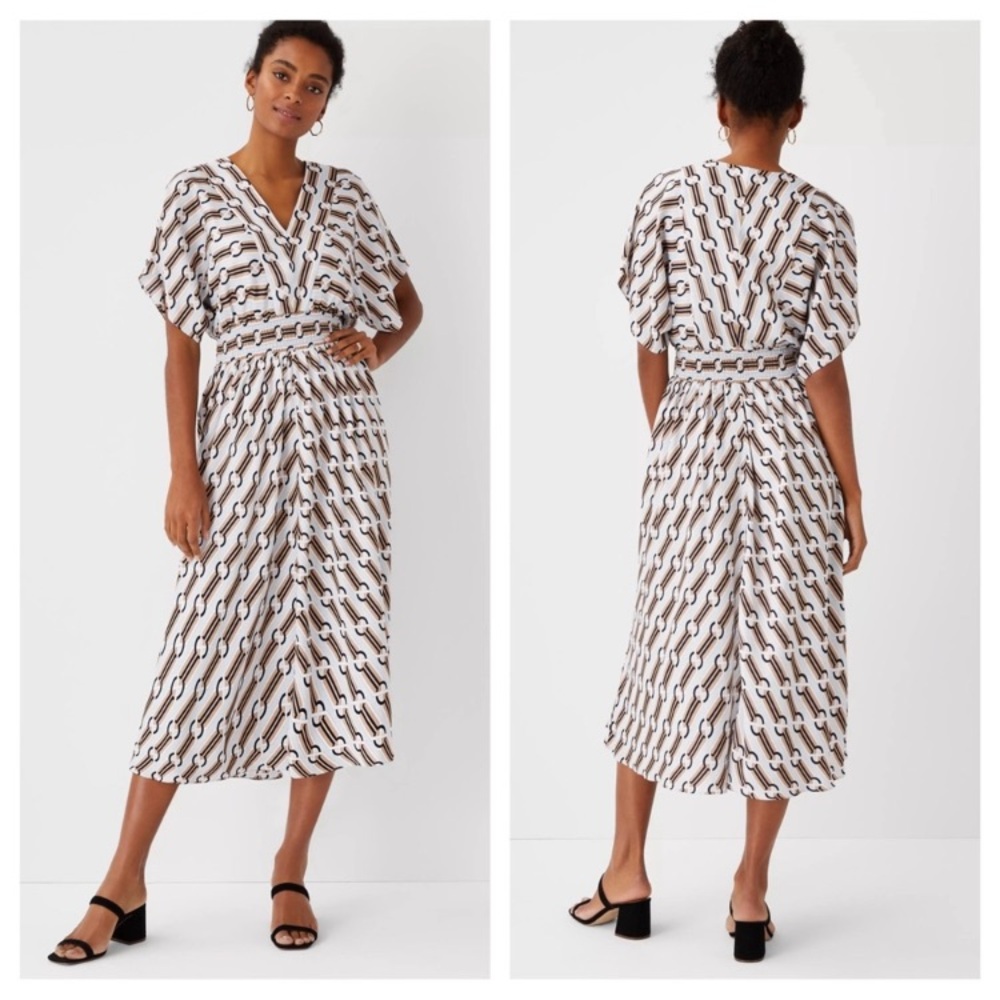 Ann Taylor Black and White Patterned Midi Dress